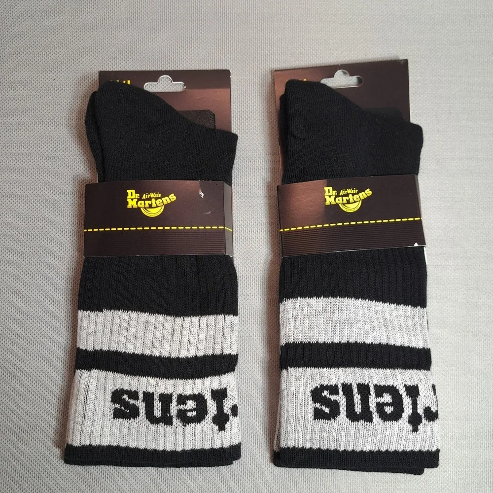 2-Pairs Dr. Martens Crew Socks Athletic‎ Logo Black/Gray Size M/L